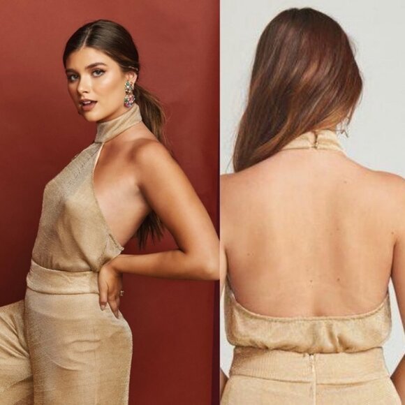 NWT Show Me Your Mumu Alessandra Halter Top Gold Mesh Size Medium New With Tags - Picture 5 of 14